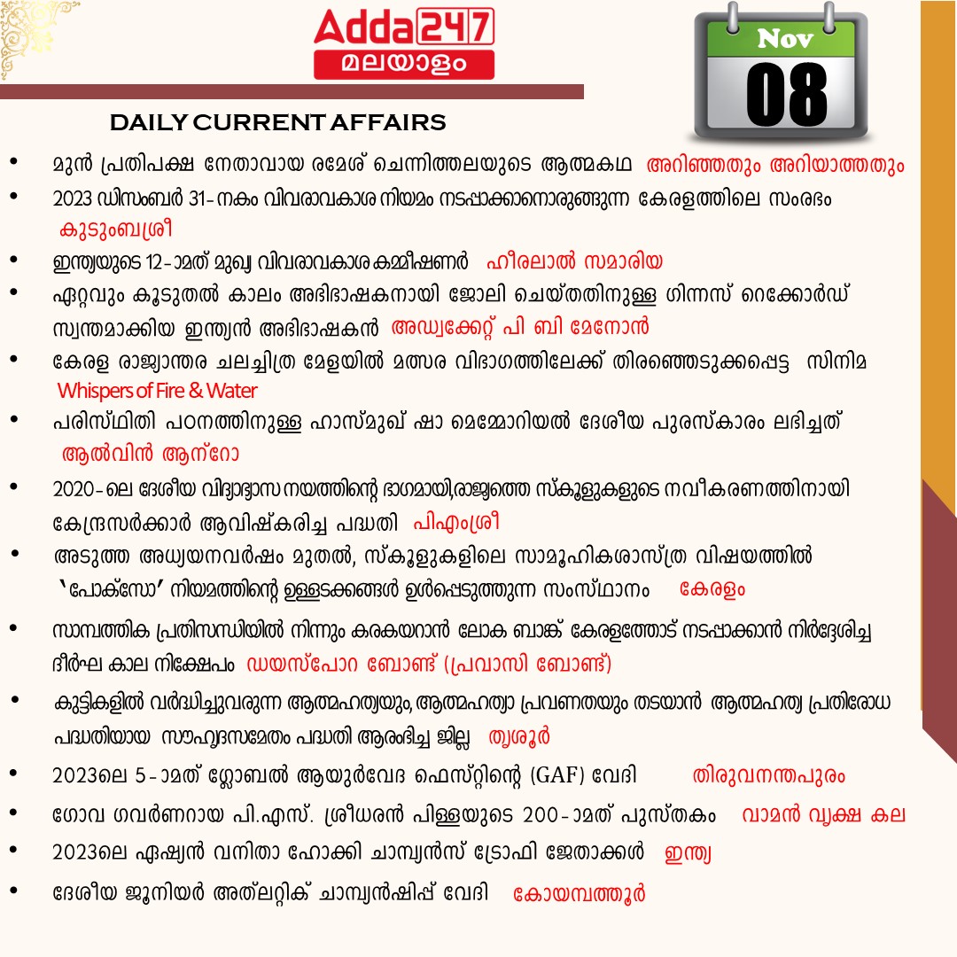 പ്രതിദിന കറന്റ് അഫയേഴ്സ് മലയാളത്തിൽ- 08 നവംബർ 2023_3.1