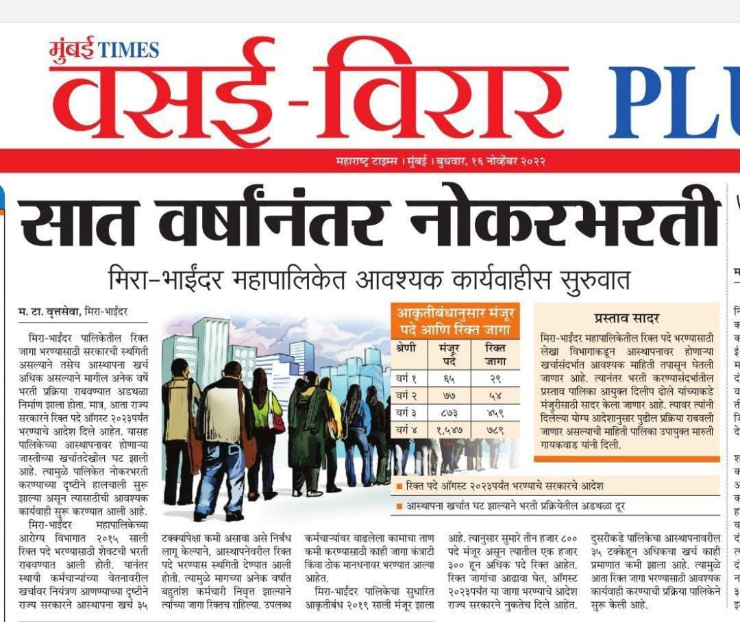 Mira Bhaindar Mahanagarpalika Bharti 2022