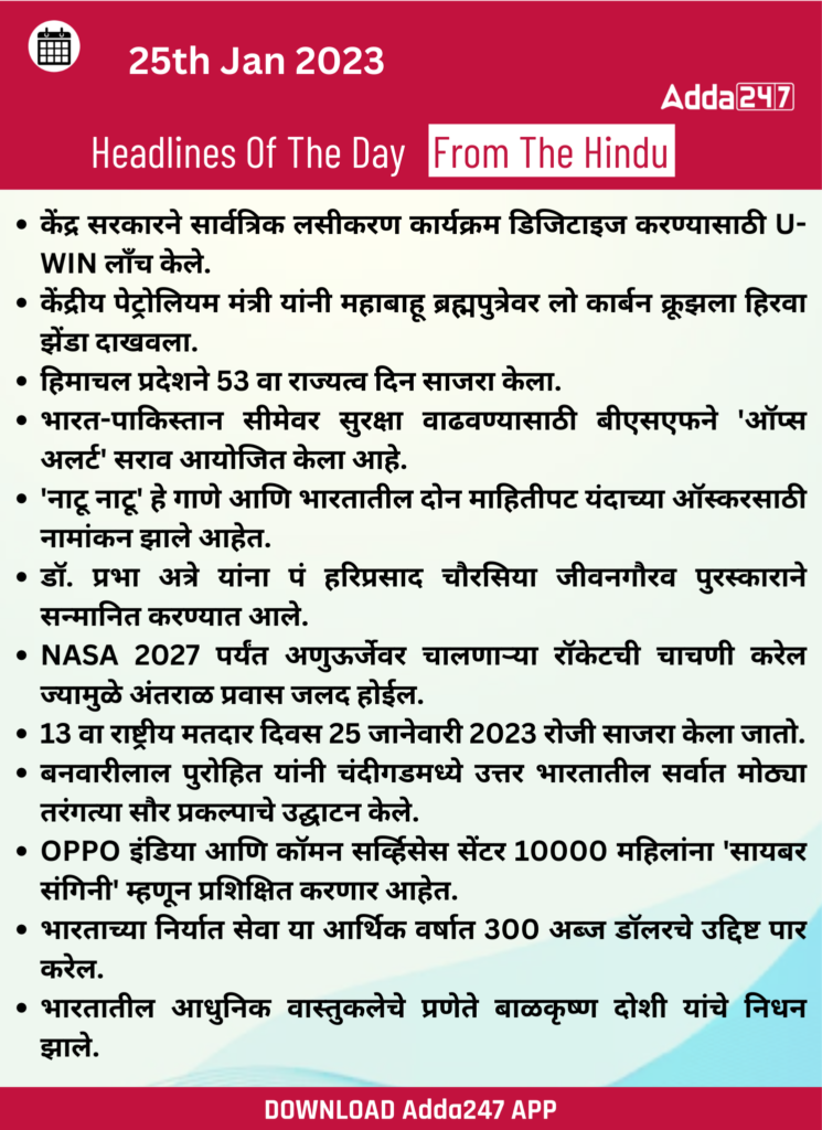 Daily Current Affairs in Marathi