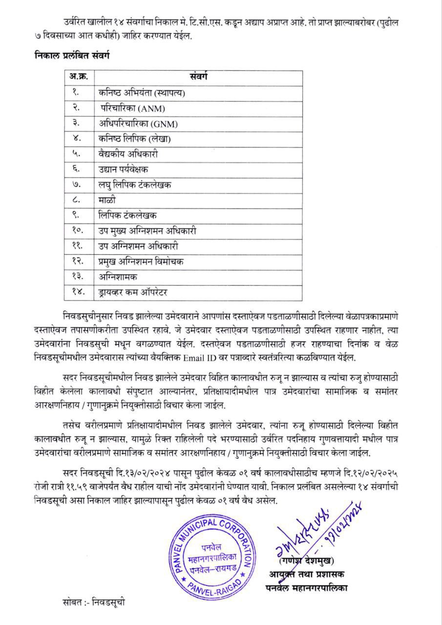 पनवेल महानगरपालिका निवड यादी 2024 जाहीर, निवड व प्रतीक्षा यादी PDF डाउनलोड करा_3.1