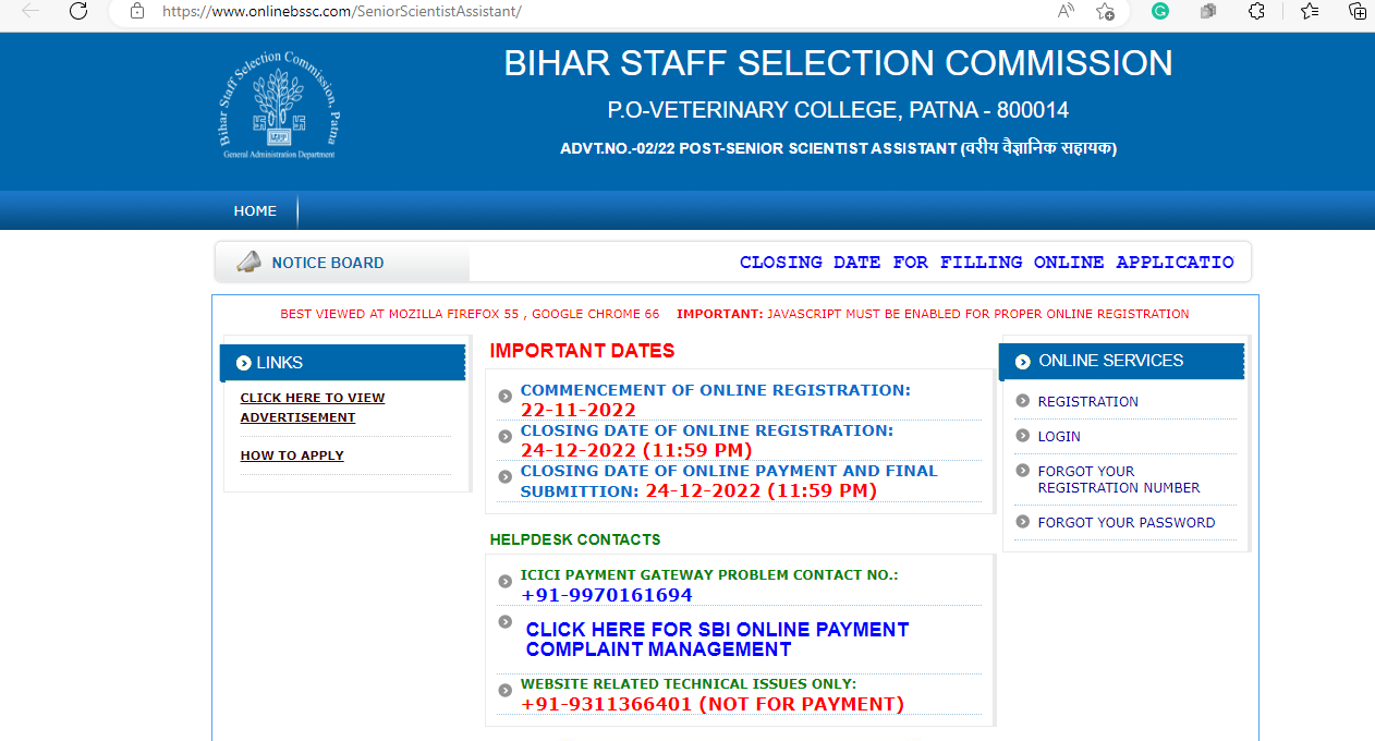 BSSC SSA Apply Online 2022