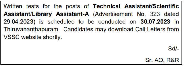 ISRO VSSC Exam Date 2023