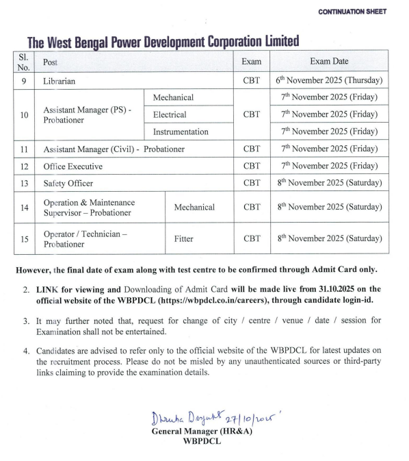 WBPDCL Exam Date 2025 Out, Check Exam Schedule For 582 Vacancies 8 Govt. Job Notification