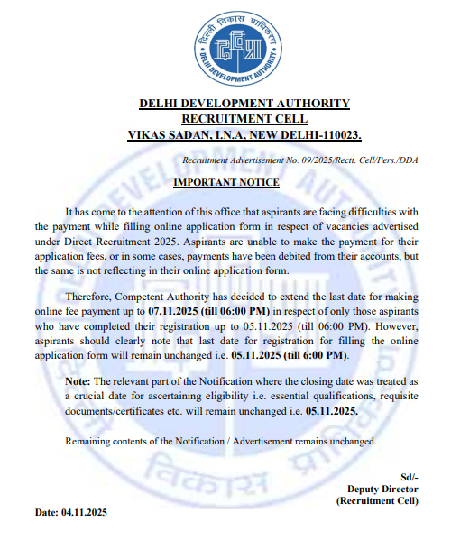 DDA JE Recruitment 2025, Last Date To Apply Online for 268 Posts 9 Govt. Job Notification