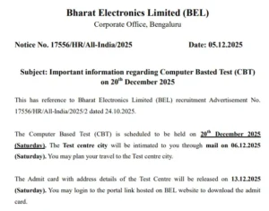 BEL Probationary Engineer Exam City Intimation Slip 2025 Out, Check Your Exam City 5 BEL Probationary Engineer Exam Date 2025