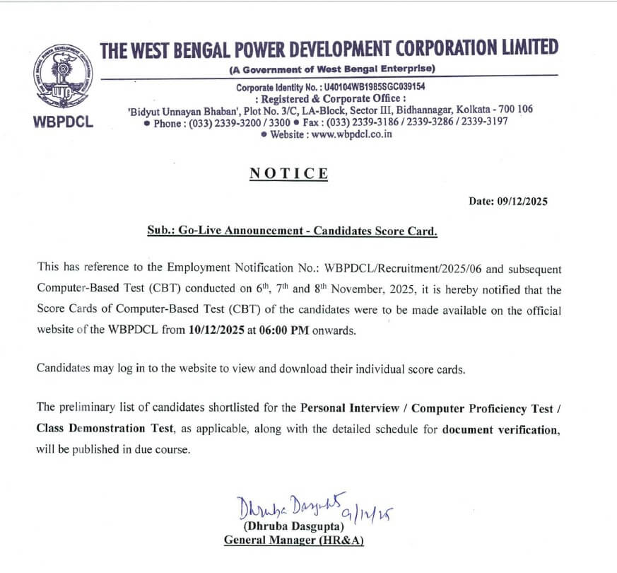 WBPDCL Result 2025 Out at wbpdcl.co.in, Download Score Card PDF 5 Result