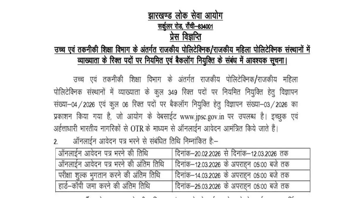 JPSC Polytechnic Lecturer Recruitment 2026