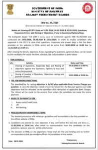 RRB JE CBT 1 Answer Key 2026 to be Released Tomorrow, Official Notice Out 7 RRB JE 2026 Response Sheet Notice