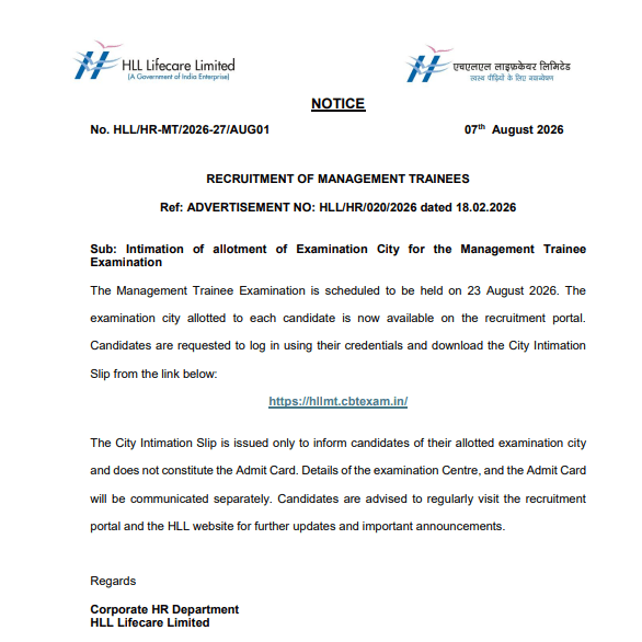 HLL MT Exam Date 2026 Out, Check Official Exam Date Notice Here 7 HLL MT Exam Date 2026 Notice