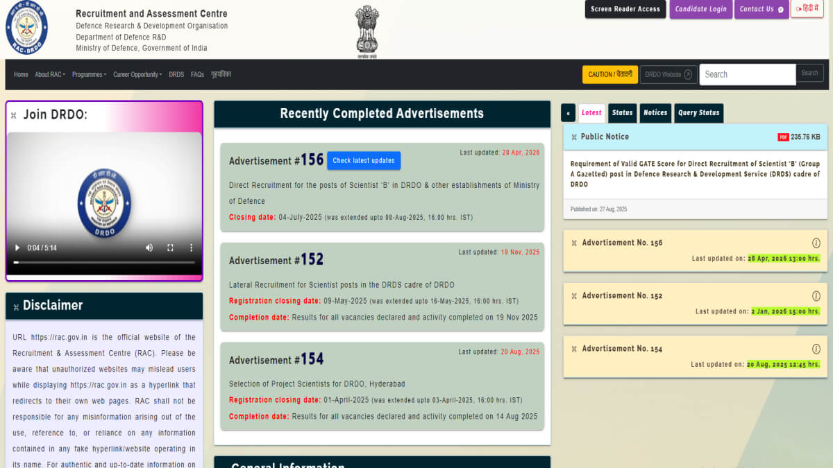 DRDO RAC Scientist Recruitment 2026