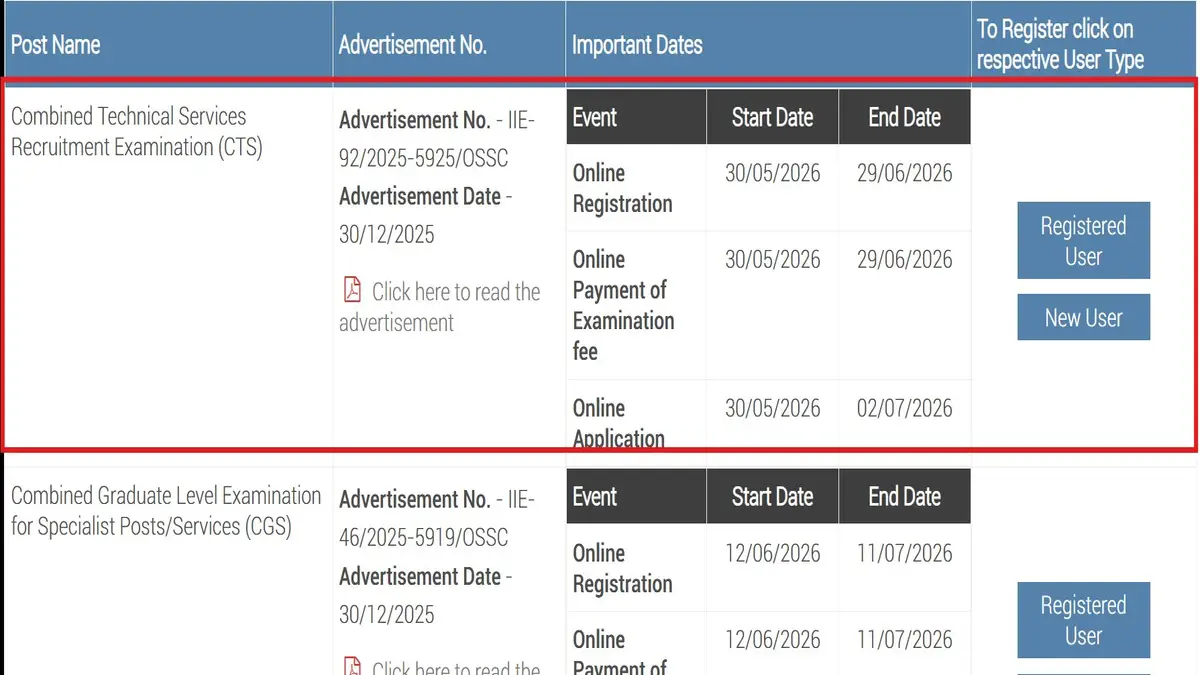 OSSC JE Recruitment 2026