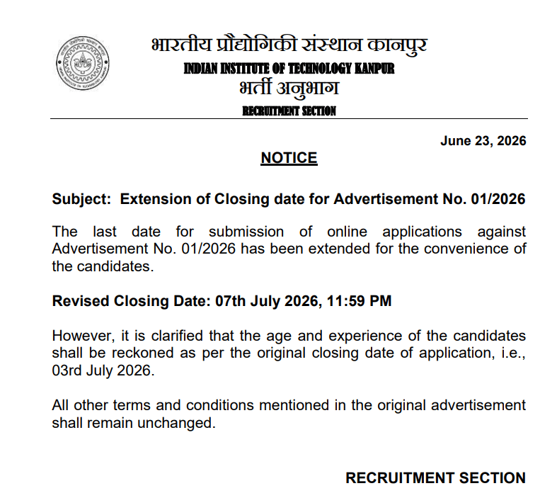 IIT Kanpur Non-Teaching Job Notification