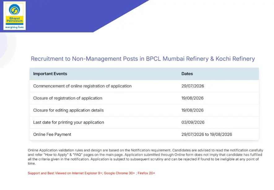 BCL Recruitment 2026 Last Date Extended, Apply Online for 154 Technician & Operator Posts 4 BPCL Recruitment 2026 Extended