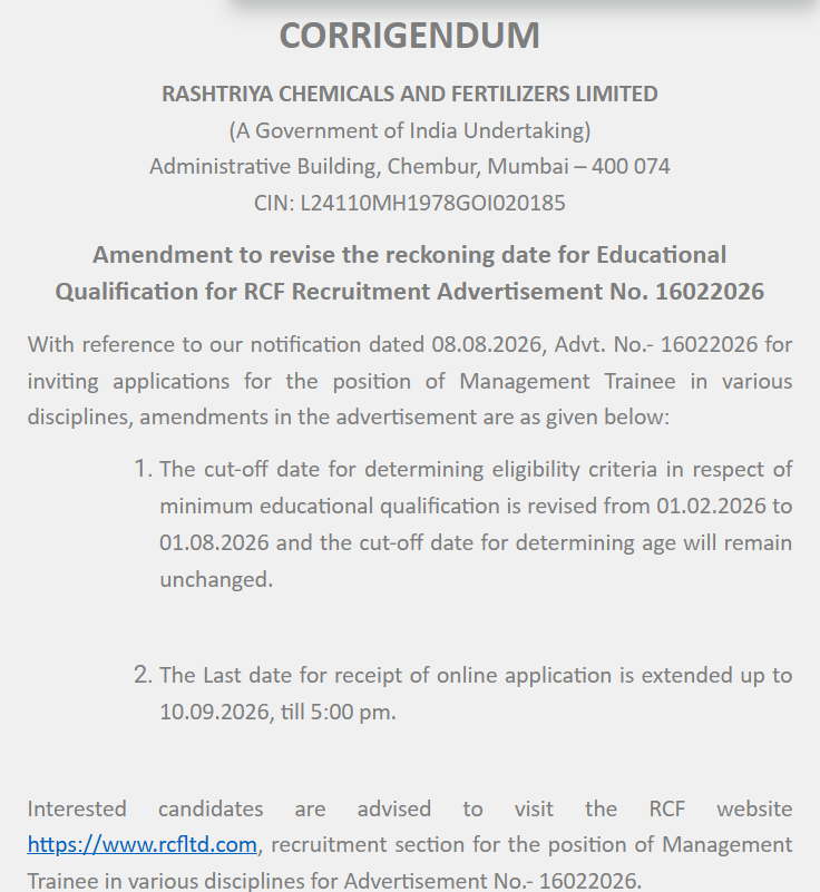 RCFL MT Recruitment 2026 Last Date Extended for 94 Posts, Check Revised Qualification Cut-Off Date Here 4 RCFL-Recruitment-Apply-Online-Last-Date-Extended