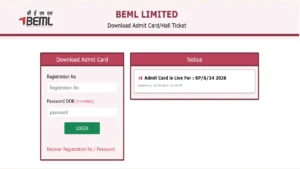 BEML Non Executive Admit Card 2026