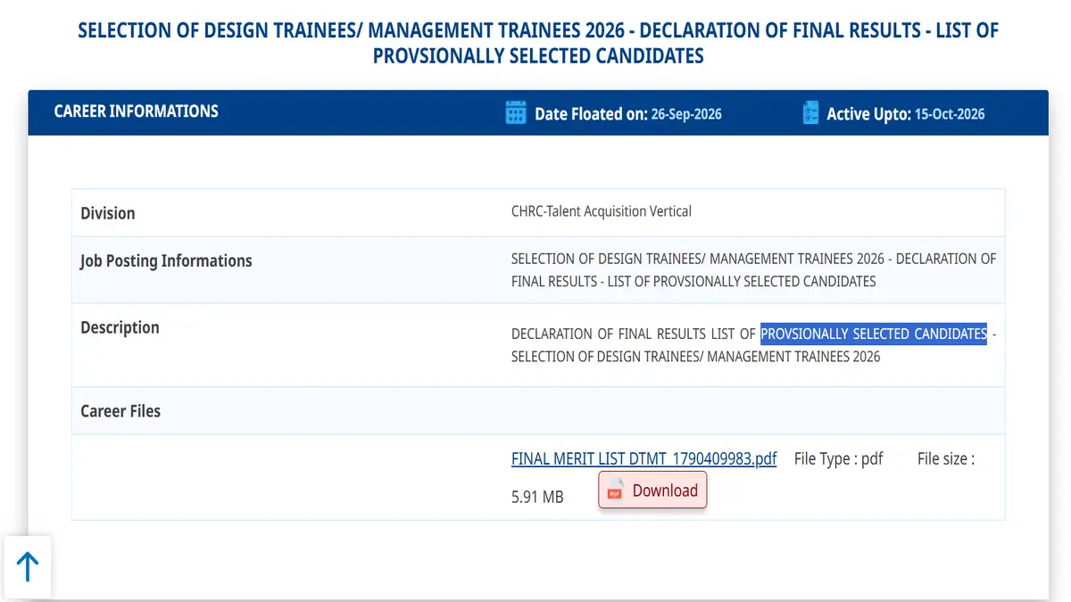 HAL MT DT Final Result 2026