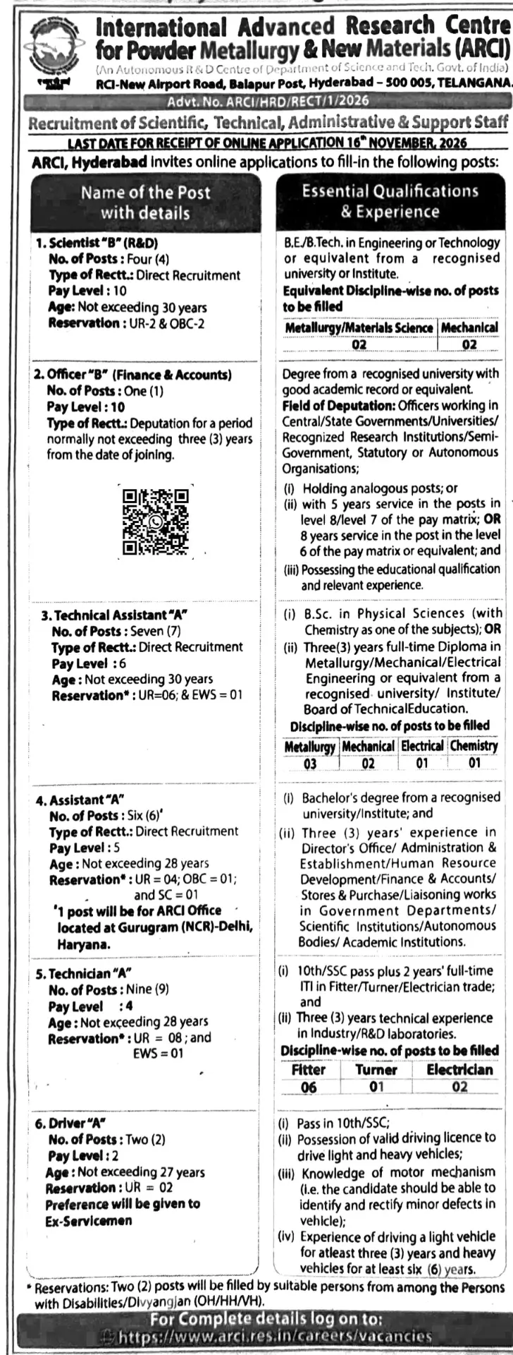 ARCI Recruitment 2026 Notification Out, Apply Online for 29 Scientist, Officer, Technical Assistant & More Vacancies 4 Apply Online