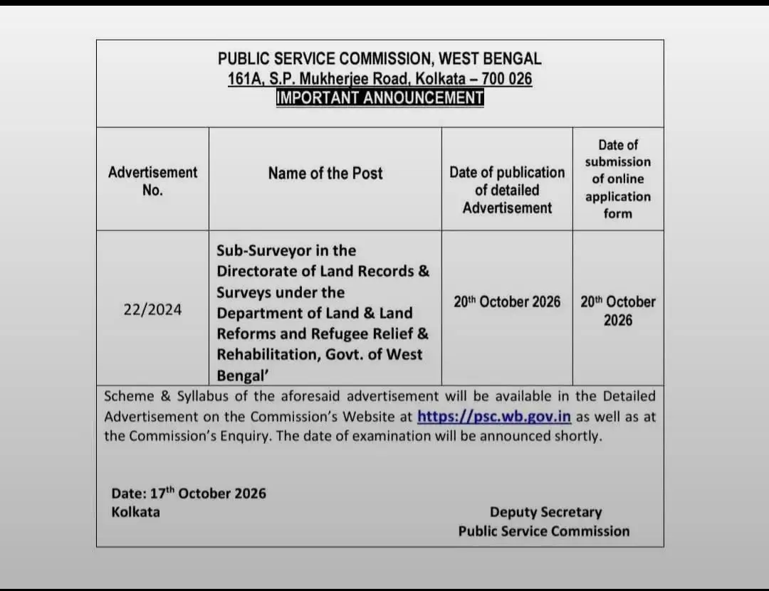 WBPSC Sub Surveyor Recruitment 2026 Notification Out, Check Official Notice Here 4 Notification out