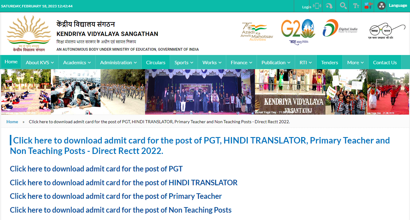 KVS PRT Admit Card 2023