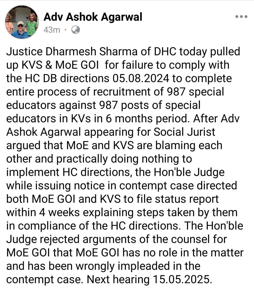 Delhi HC Directs KVS to Complete Special Educators Recruitment in 6 Months