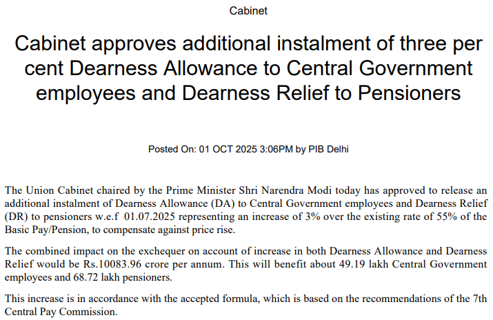 Union Cabinet Approves 3% DA Hike for Central Government Employees and Pensioners from July 2025_3.1