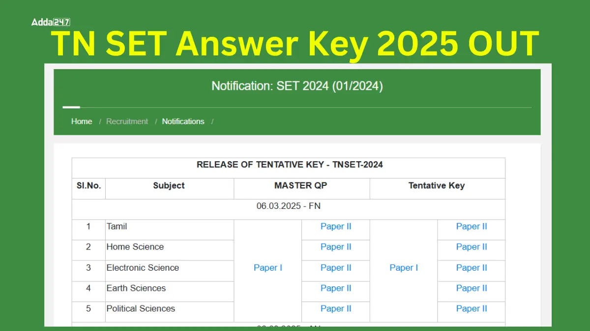 TN SET Answer Key 2025 OUT