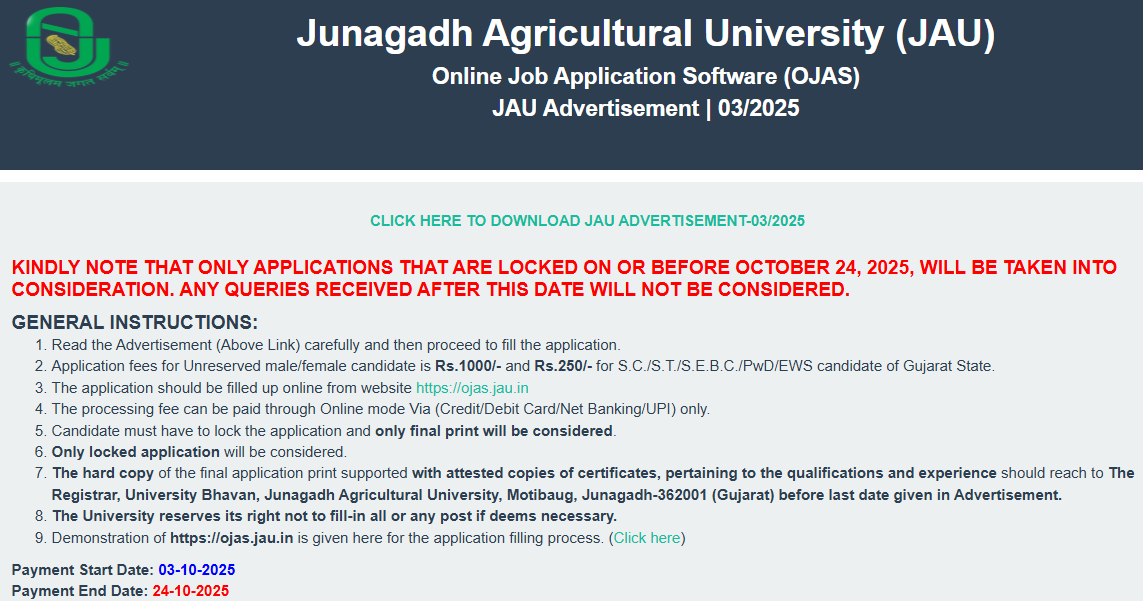 JAU Faculty Recruitment 2025 Out for 148 Posts, Apply Online @ojas.jau.in_3.1