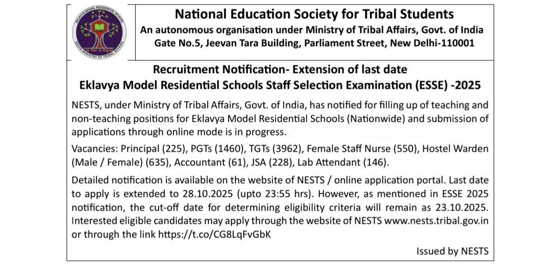 EMRS Recruitment 2025 Out for 7267 Vacancies, Exam Date, Eligibility, Selection Process_3.1