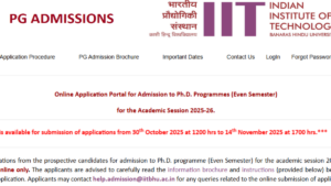 IIT BHU Ph.D. Admission 2025-26, Apply Online @iitbhu.ac.in