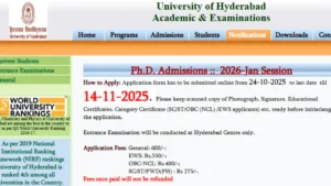 University of Hyderabad PhD Admission 2025-26, Apply Link, Eligibility, Seats