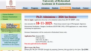 University of Hyderabad PhD Admission 2025-26, Apply Link, Eligibility, Seats