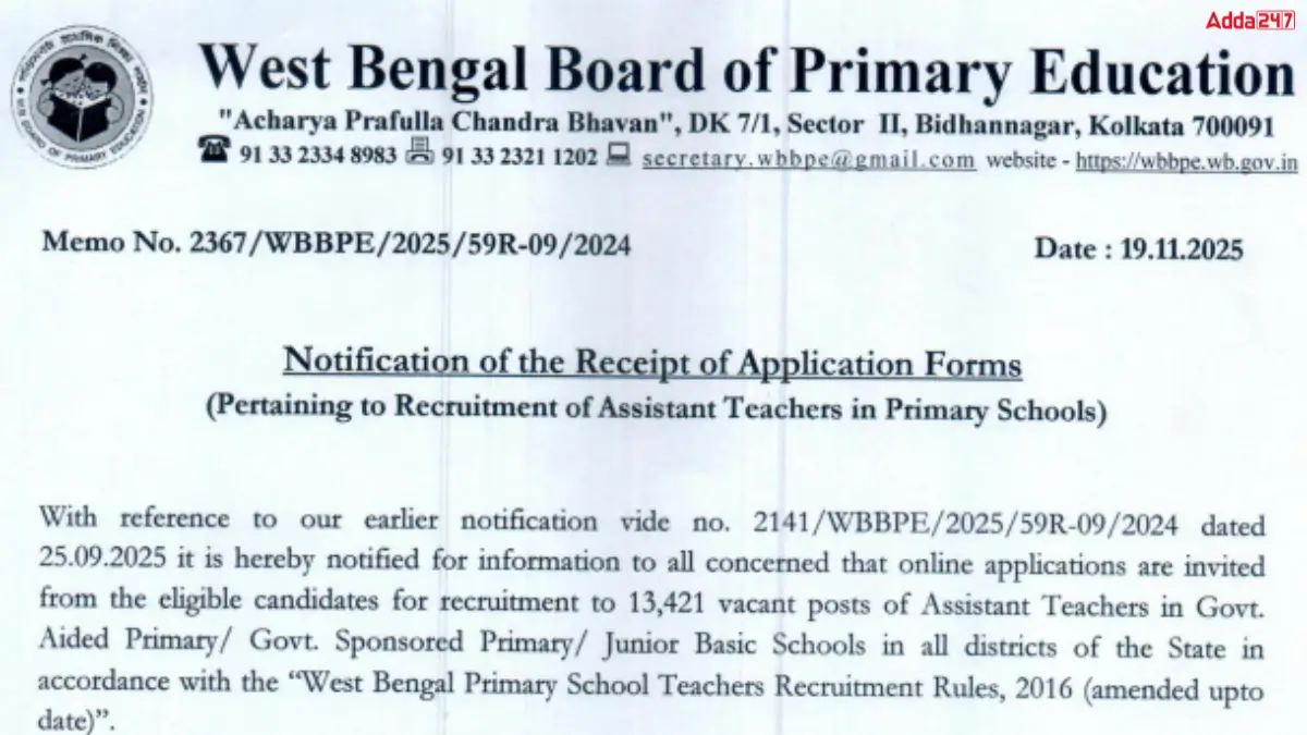 Wb primary Teacher Notification 2025