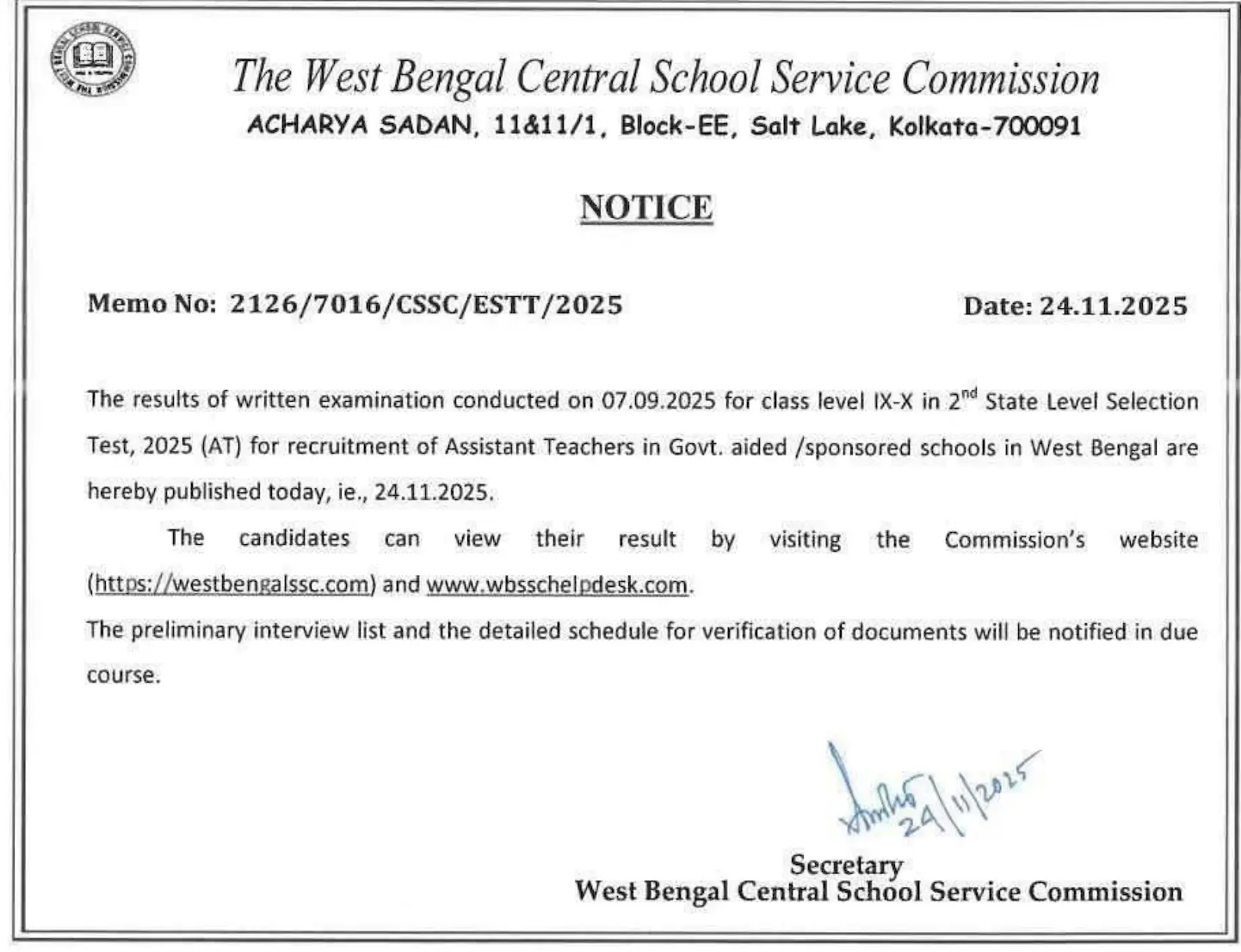 WBSSC SLST Result 2025 Out, Get Scorecard Download Link_3.1