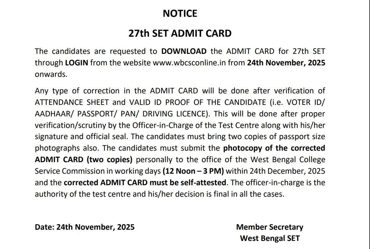 WB SET Admit Card 2025 Out at wbcsconline.in, Direct Download Hall Ticket Link_3.1