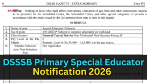 DSSSB Primary Special Educator Notification 2026