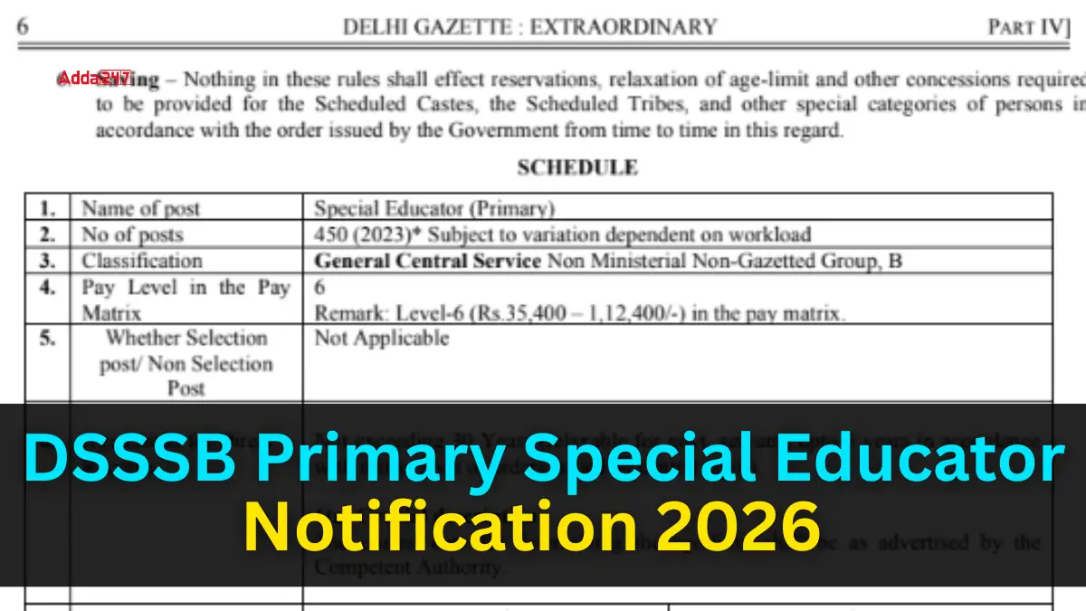 DSSSB Primary Special Educator Notification 2026