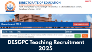 DESGPC Teaching Recruitment 2025 Out for 176 Posts, Apply Online Now