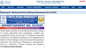 SAU Faculty Notification 2025-26 Out, Apply link, Selection process