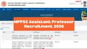 MPPSC Assistant Professor Recruitment 2026 Notification Out for 949 Posts, Check Eligibility and Apply Online