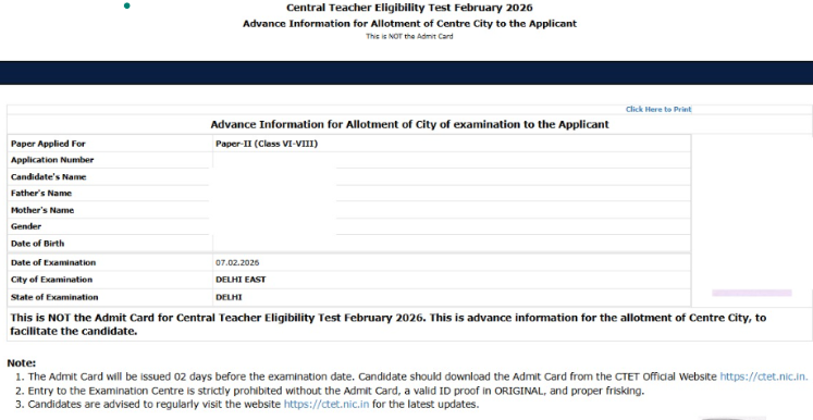CTET City Exam Intimation Slip 2026 Out @ctet.nic.in, Check Exam Location and City Name_3.1