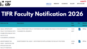 TIFR Faculty Notification 2026, Apply Online ,Eligibility