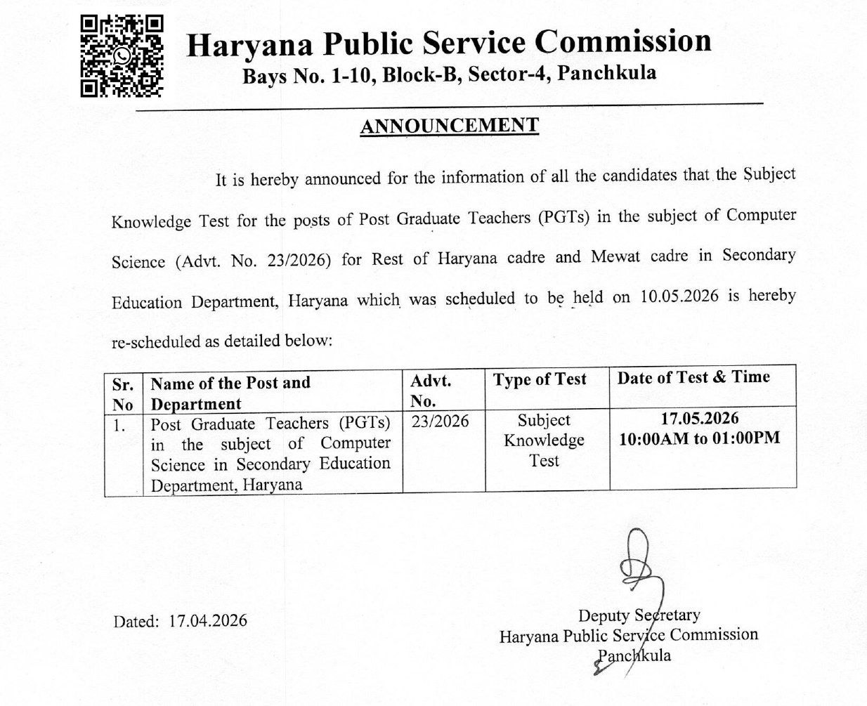 HPSC PGT Computer Science Exam Date 2026 Revised for 1672 Posts, Check Here_3.1
