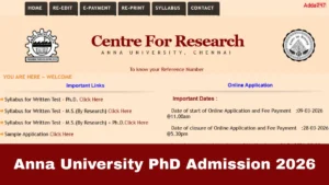 Anna University Phd Admission 2026, Apply Link, Seats