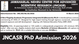 Jawaharlal Nehru Centre for Advanced Scientific Research PhD Admission 2026