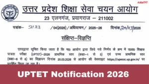 UPTET Notification 2026 Out, Check Official PDF and Application Link