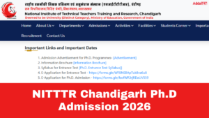 NITTTR Chandigarh Ph.D Admission 2026, Apply till 7 April