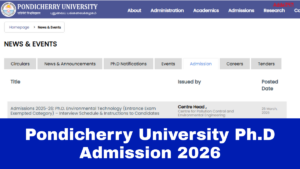 Pondicherry University PhD Admission 2026, Apply Till 31 Mar