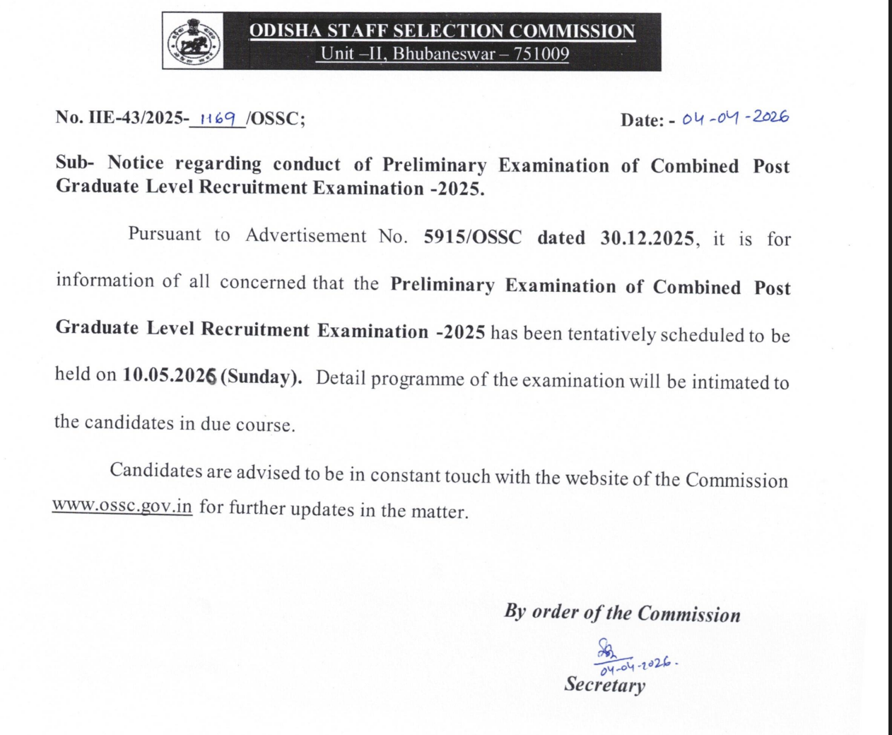 OSSC Combined Post Graduate Level (CPGL) Exam Date 2026 Out for 102 Posts_3.1