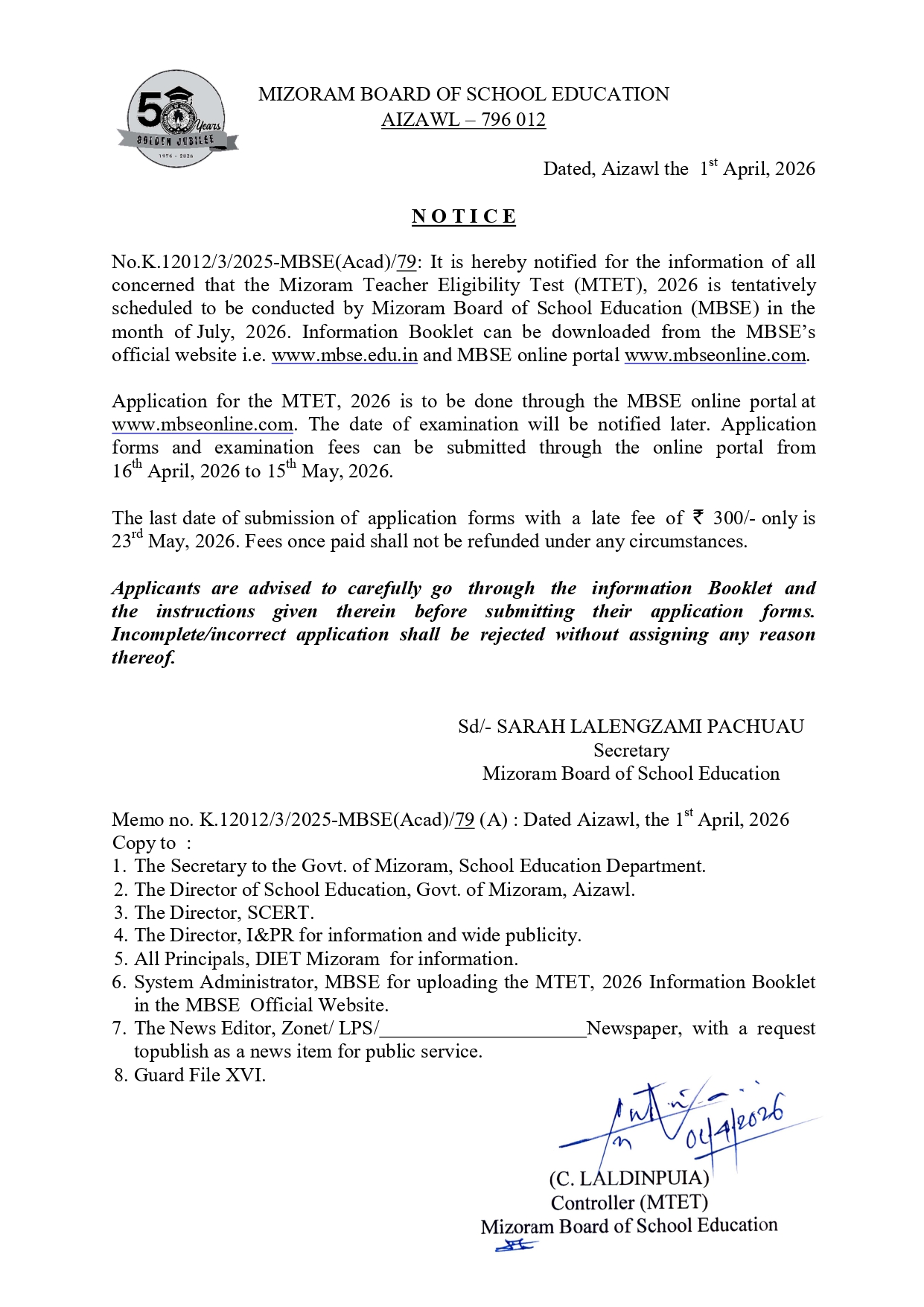 Mizoram TET Notification 2026_3.1