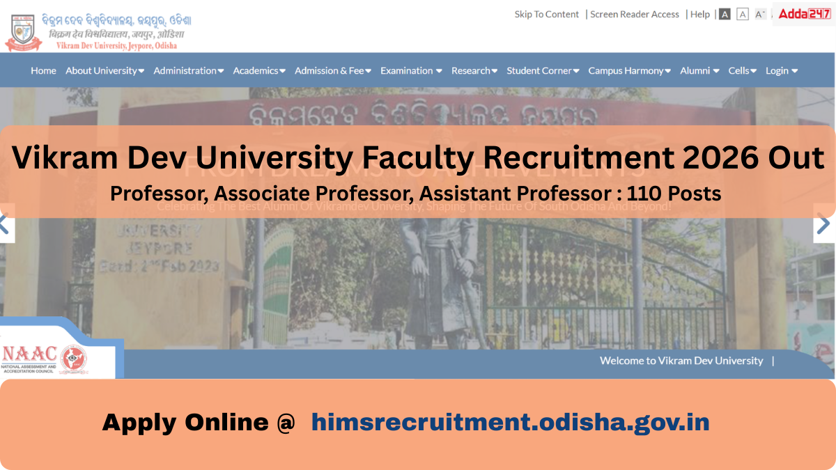 Vikram Dev University Faculty Recruitment 2026 Out for 110 Posts, Check Apply Online Link Here